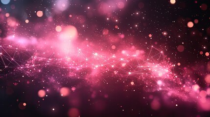 Abstract pink digital network background with glowing particles