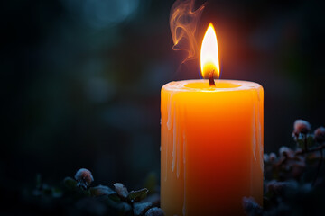 Candle Glows Softly in the Dark, Casting Warm Light and Creating a Calming Atmosphere at Night