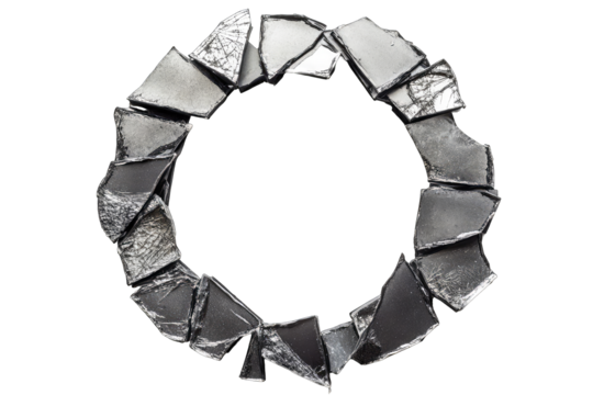 Circular frame of broken, dark gray shards