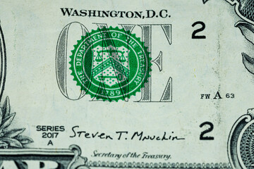 Stamp ONE on US Dollar bank note