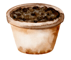 Watercolor illustration of a potted plant on transparent background.