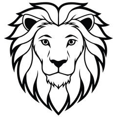 Majestic lion face gazes forward with a symmetrical mane in a bold black outline