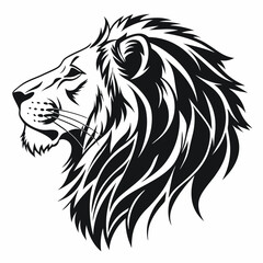A majestic lion head depicted in a powerful monochrome tribal style emblem