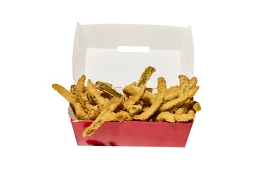Fried green beans in red box isolated on transparent background