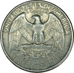 25 cents quarter US Dollar liberty coin back in god we trust isolated on transparent background