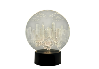 Illuminated Glass Globe Cityscape Decor isolated on transparent baackground