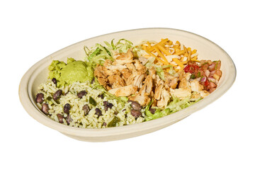 Chicken burrito bowl isolated on transparent background