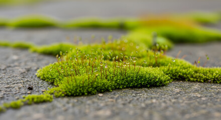 Fototapeta premium Mossy Patch on Stone An Exploration of Nature's Green Canvas of Biodiversity, highlighting life's textures, where life flourishes in unexpected places 
