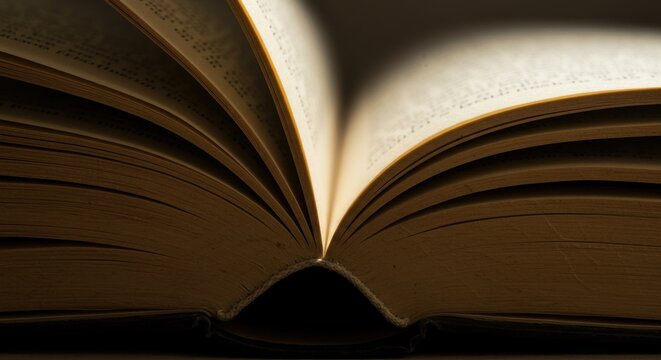Open book pages close up warm lighting texture - Powered by Adobe