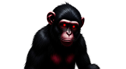 Obraz premium Dark Chimpanzee with Red Eyes on Transparent Background