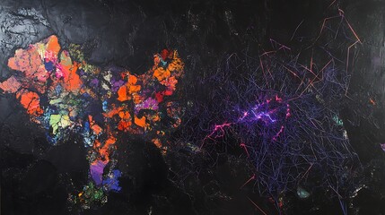 Abstract painting with vibrant colors and dark background
