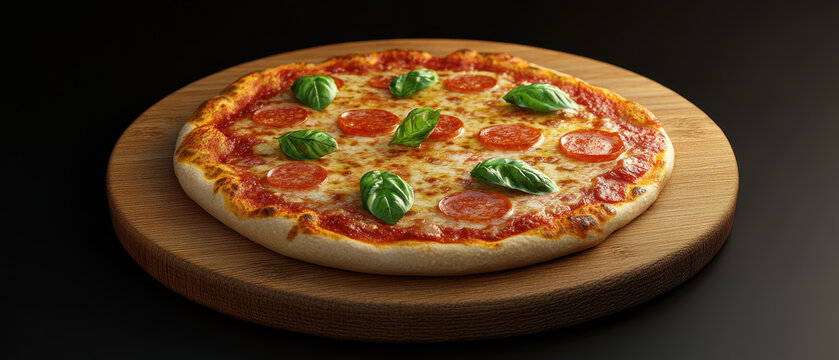 Cooling pizza on wooden board kitchen food image indoor top-down view culinary delight - Powered by Adobe