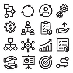 Collection of Business and Process Icons Depicting Various Concepts and Ideas.