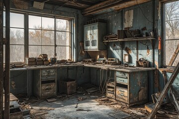 Abandoned Workstation on Light Background with Worn Aesthetic