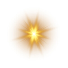Gold Glowing Light Star. Lens Flare. PNG explodes  bright blue light. Sun glare effect. Bright flash.