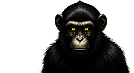 Chimpanzee Portrait Dark Fur, Yellow Eyes, Artistic Style