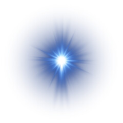 Blue Glowing Light Star. Lens Flare. PNG explodes  bright blue light. Sun glare effect. Bright flash.
