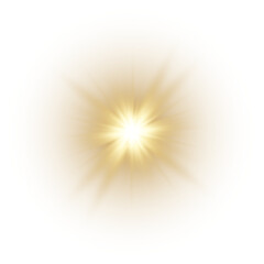 Gold Glowing Light Star. Lens Flare. PNG explodes  bright blue light. Sun glare effect. Bright flash.
