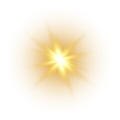 Gold Glowing Light Star. Lens Flare. PNG explodes  bright blue light. Sun glare effect. Bright flash.
