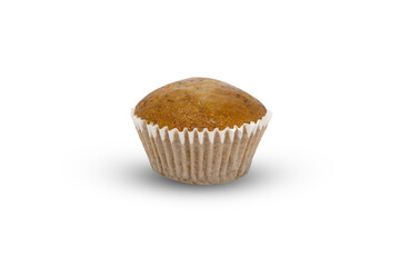Single Brown Muffin in Paper Cup on White Background