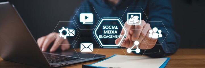 Person interacting with social media engagement icons on a laptop.