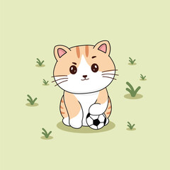 Hand drawn cute cat illustration on the field area