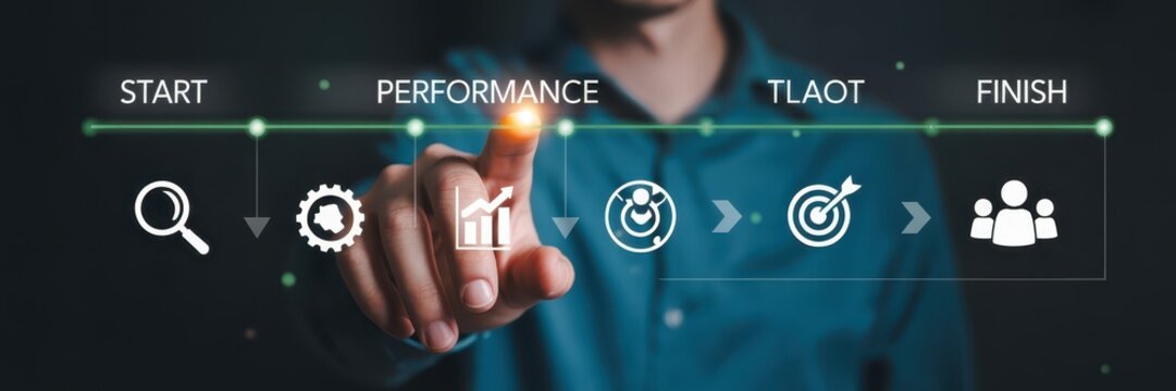 A person touches a digital workflow diagram.
