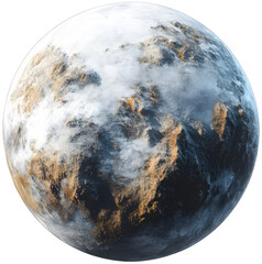 3D of Celestial Planet with Clouds and Mountain Ranges