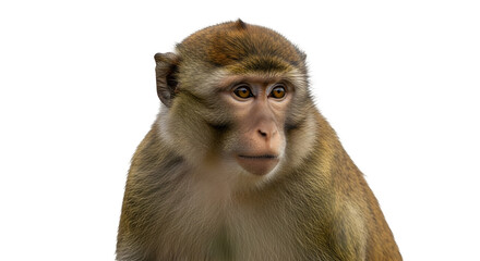 Thoughtful Monkey Portrait, Brown Fur, Isolated on Transparent Background