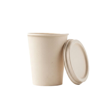 coffee cup isolated on white, A beige disposable cup with a lid, set against a clean white isolet