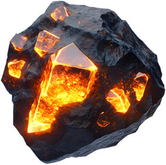 Captivating Glowing Crystal Formations on Cosmic Asteroid in 3D Rendering