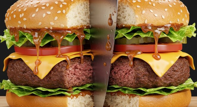 Two cheeseburgers close up delicious food photography