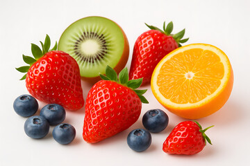 Assorted Fresh Fruits on White Background
