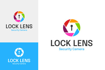 Lock lens for security camera logo design template vector illustration