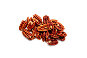 Delicious salted pecan nuts scattered.