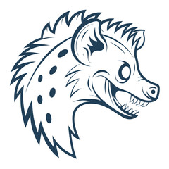 Outline of an angry spotted hyena head showing teeth against a white backdrop