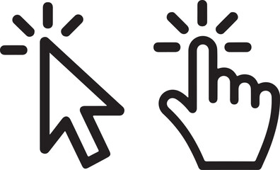 Black and White Minimalist Cursor and Hand Click Icons