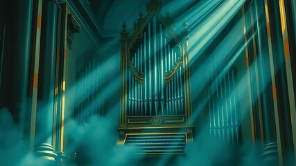 Majestic Organ Pipes in a Cathedral with Light Rays - Powered by Adobe
