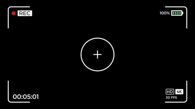 4K Camera recording screen overlay animation on Alpha channel. 4K Video