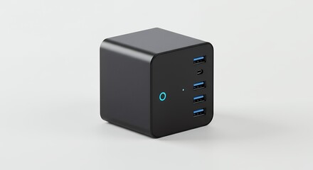 Stylish black cube portable charger
