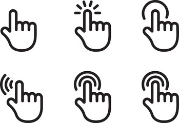 Fototapeta premium Six Black and White Hand Cursor Icons Line Art Set