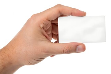 Human Hand Holding Blank White Card on Pure White Background &ndash; Minimalist Mockup for Branding Use