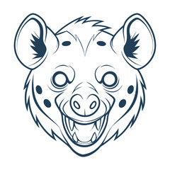 Line art shows a stylized hyena head, teeth bared, on a white backdrop