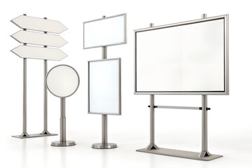 Fototapeta premium Blank Signage Boards Set on White Background – Isolated Mockups for Graphic and Advertising Use