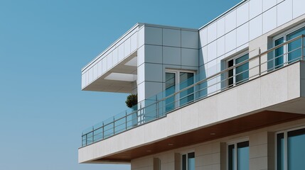 Modern building features clean architectural lines balcony design. AI generated.