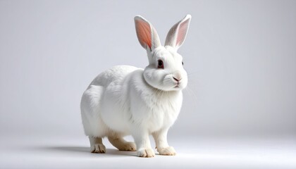 Adorable White Rabbit Posing Against a Neutral Background Fluffy Pet Studio Shot