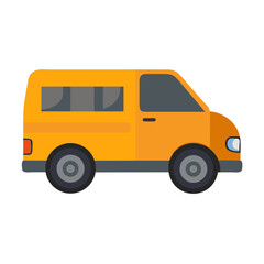 Yellow Orange Passenger Van or Minibus Icon in Flat Design Style
