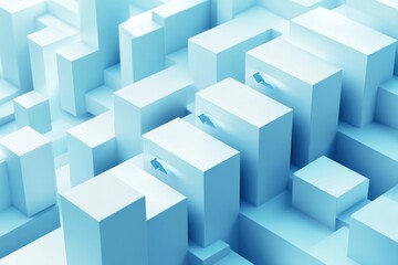 Fototapeta premium Business success symbolized by cube steps and directional arrows, light blue palette