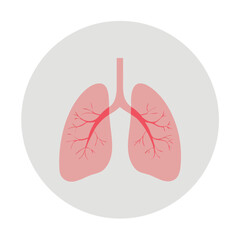 Simple Human Lungs Icon in Pink and Red on Gray Circle for Medical and Health