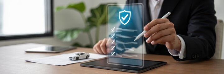 A person interacts with a holographic checklist on a tablet.